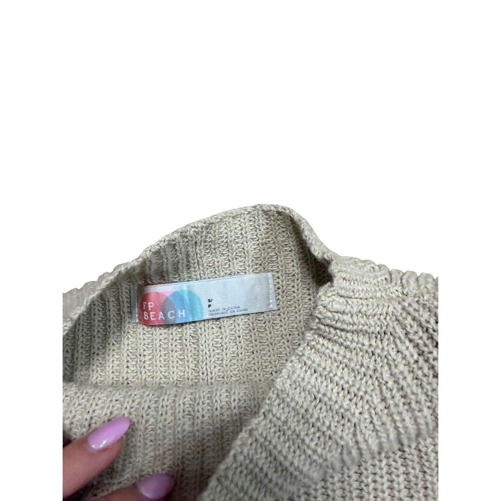 FP‎ Beach Free People Beige Ribbed Mock Neck Boxy Knit Sweater Vest Top Small - Picture 3 of 4